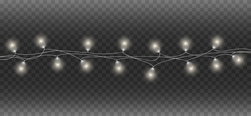 Christmas lights isolated on transparent background. Glowing string.