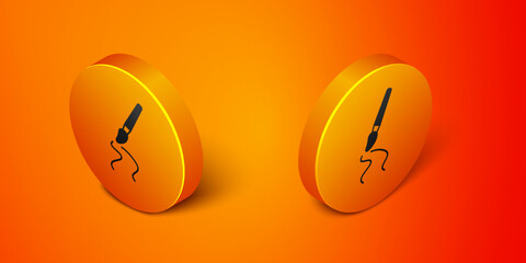 Isometric Paint brush icon isolated on orange background. Orange circle button. Vector