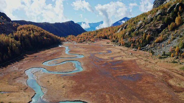 Aerial 4K, part 1 of 2, Locality Preda rossa in Val Masino, Valtellina, Italy, autumn view