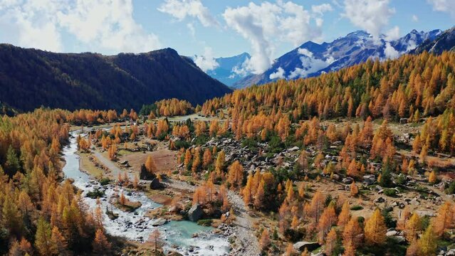 Aerial 4K, part 2 of 2, Locality Preda rossa in Val Masino, Valtellina, Italy, autumn view