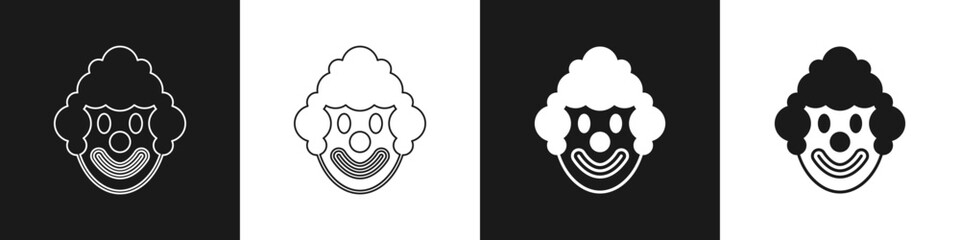 Set Clown head icon isolated on black and white background. Vector