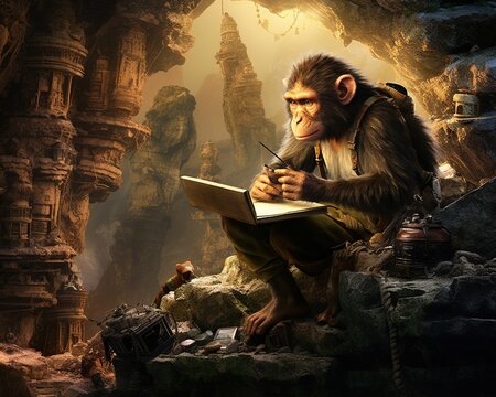 Monkey Subterranean anthropologist studying cave civilizations