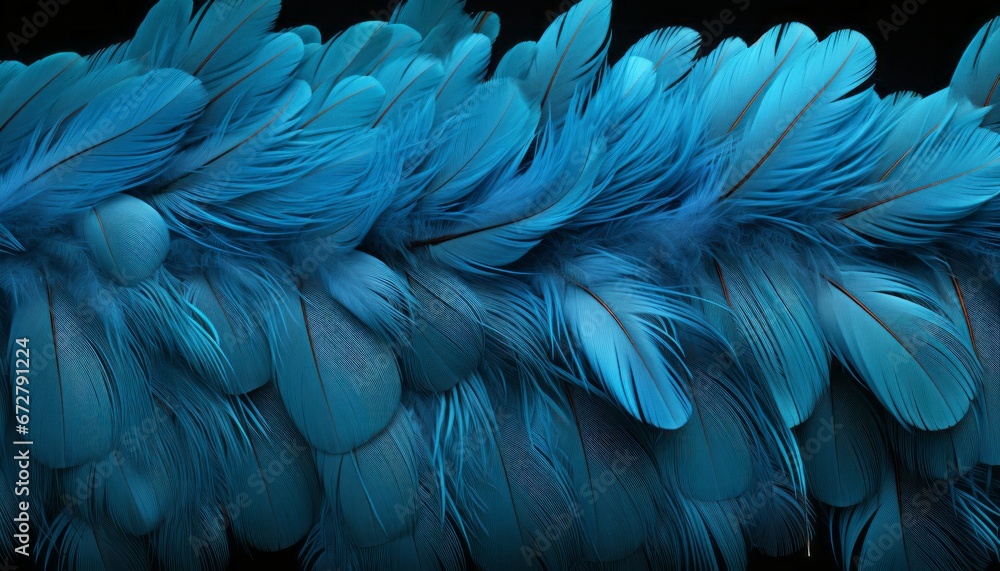 Poster vibrant blue feathers texture background with detailed artistic rendering of large bird feathers