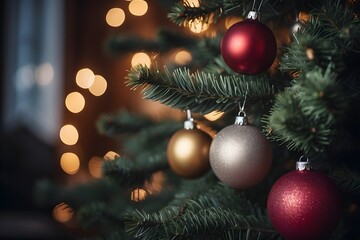 Fototapeta na wymiar Christmas tree and decorations. Generative AI.