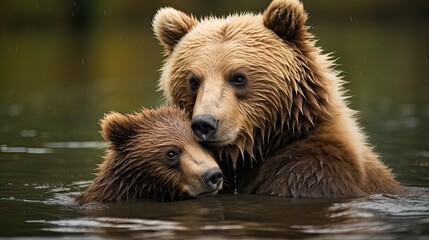 Fototapeta premium Brown bear with cub