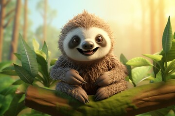 Adorable sloth illustrated as a 3D character. Generative AI