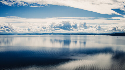 Beautiful view of Trondheim fjord. Scenic views of scenic clouds and sea.