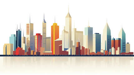 Fototapeta na wymiar Skyline of a big city filled with skyscrapers. 2D flat image illustration of buildings in various colors.