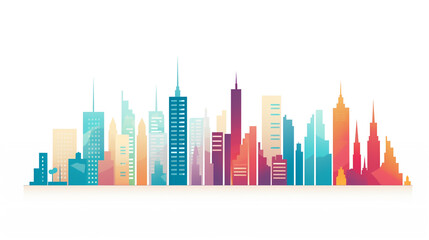 Fototapeta na wymiar Skyline of a big city filled with skyscrapers. 2D flat image illustration of buildings in various colors.