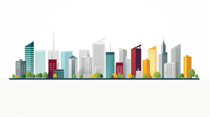Obraz premium Skyline of a big city filled with skyscrapers. 2D flat image illustration of buildings in various colors.