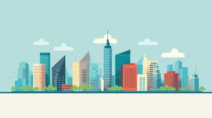 Poster Skyline of a big city filled with skyscrapers. 2D flat image illustration of buildings in various colors. © Aisyaqilumar