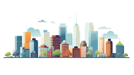 Fototapeta premium Skyline of a big city filled with skyscrapers. 2D flat image illustration of buildings in various colors.