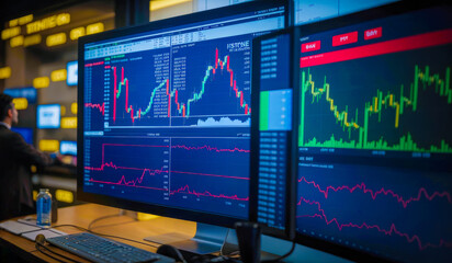 Market analysis infographics shows real-time changes in current stock prices. screen to statistical report and discuss financial data. traders and investors analyze price patterns, identify trends