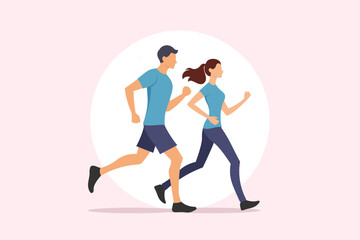 Fototapeta na wymiar male and female couple participating sports race or run marathon. runner running. People exercise and have a healthy lifestyle. love Vector illustration.