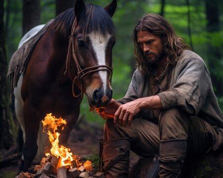 Horse Wilderness guide leading a survival trek