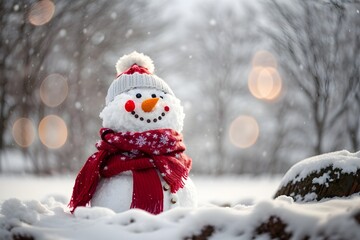 Snowman in the snow. Generative AI.