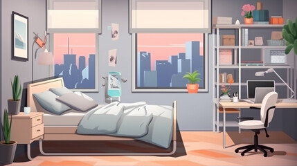 Interior of children bedroom. Modern teenager room interior with comfortable bed. generative ai