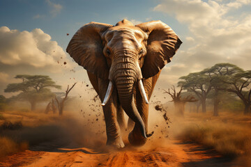 Massive African Elephant in the Sunset