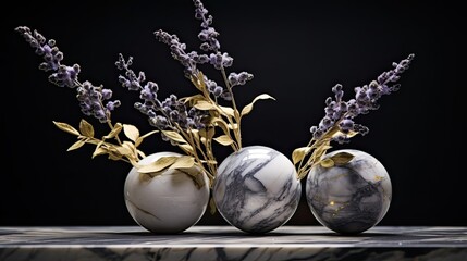 A serene blend of lavender sprigs on charcoal marble. 
Art design for wedding, jewel, gem, fashion,...