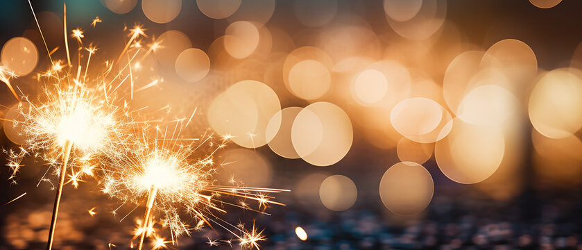 beautiful fireworks pictures On the background, blurred bokeh lights Festival concepts for New Year's Day, Christmas Day and Loy Krathong Day. Generative AI