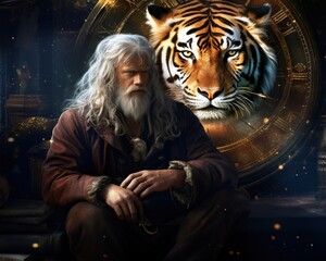 Tiger Quantum philosopher pondering the nature of time - obrazy, fototapety, plakaty