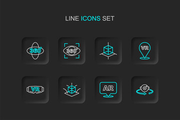 Set line 360 degree view, Augmented reality AR, 3d modeling, Virtual glasses, and icon. Vector