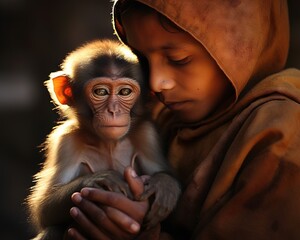 Monkey Wildlife rehabilitator caring for injured animals