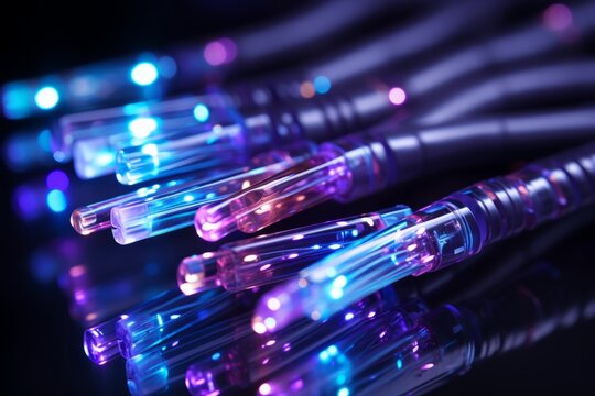 Fiber optics cable wire close up with bokeh lightinghigh quality 16k image for tech background