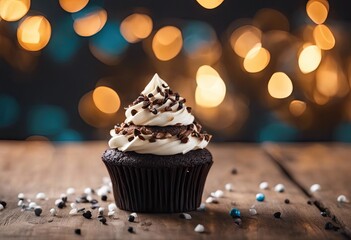 Oreo cupcakes with decorations, food photography, dessert, muffins with chocolate - obrazy, fototapety, plakaty
