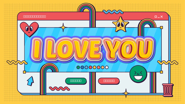 Modern Nostalgia Typography Slide in Retro Flat Style. Background with I Love You Phrase. You can change texts and colors as you wish.