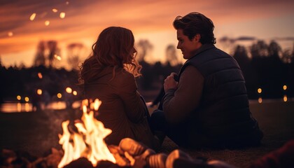 Photo of a Cozy Evening by the Fire with a Couple Enjoying the Warmth and Each Other's Company