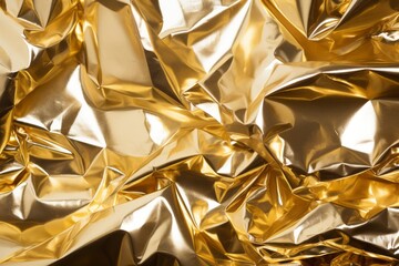 Captivating gold crumpled foil texture background for glamorous designs and presentations