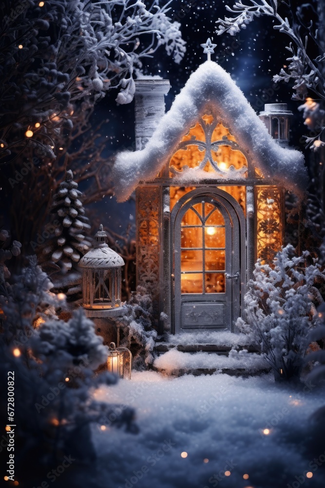 Aufkleber A captivating image of a house adorned with a beautiful display of twinkling Christmas lights. Perfect for adding a touch of holiday cheer to any project or decoration.