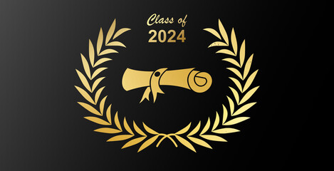 Graduation class of 2024 with graduation cap hat on black silk background. Vector Illustration EPS10 