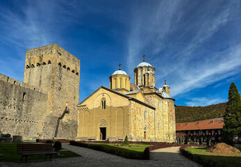Fototapeta na wymiar The Manasija Monastery also known as Resava is a Serbian Orthodox monastery near Despotovac, Serbia, founded by Despot Stefan Lazarević between 1406 and 1418