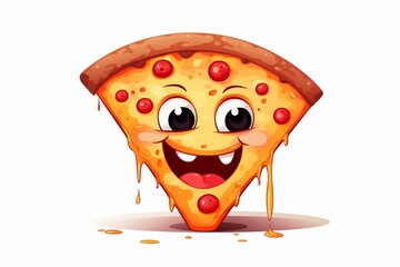 adorable pizza cartoon alone on white. cheerful meal with a smile. Generative AI