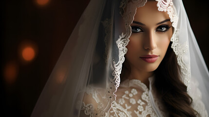 Stunning Bride with Detailed Lace Veil and Elegant Makeup