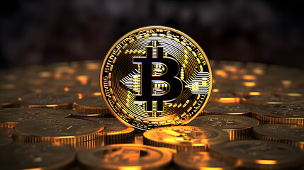 Bitcoin Cryptocurrency Digital Gold Concept on Dark Background