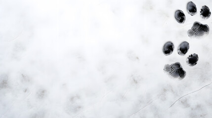 Dog Paw Print on White Snow Texture Background