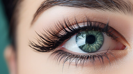 Obraz premium Closeup of Green Human Eye with Long Eyelashes Beauty Macro