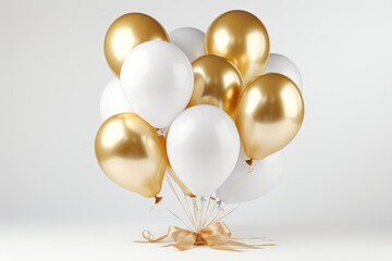 Luxurious white and gold balloon with shimmering metallic accents on a pristine white background
