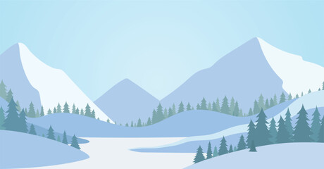 Winter morning mountains. Winter landscape.