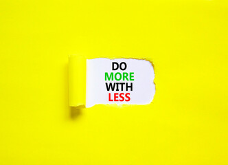 Do more with less symbol. Concept word Do more with less on beautiful white paper. Beautiful yellow paper background. Business do more with less concept. Copy space.