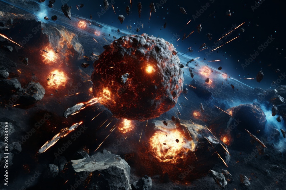 Poster captivating image of enchanting starry cosmos with distant glowing planets and abstract explosion