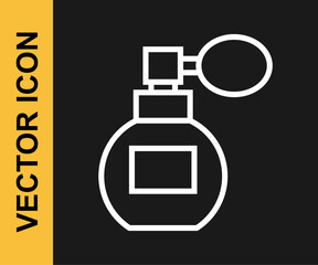 White line Perfume icon isolated on black background. Vector