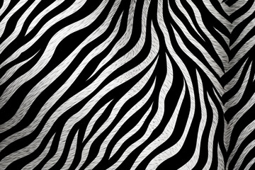 Fototapeta na wymiar The simple black and white striped pattern of a zebra texture fur illustration background. Generative AI.