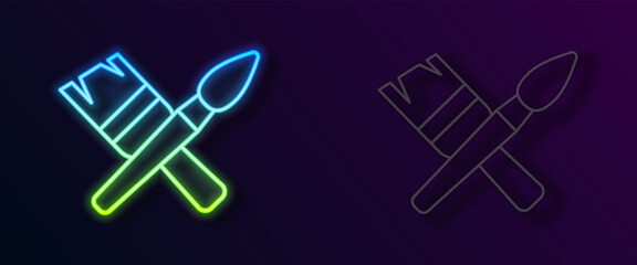 Glowing neon line Paint brush icon isolated on black background. Vector