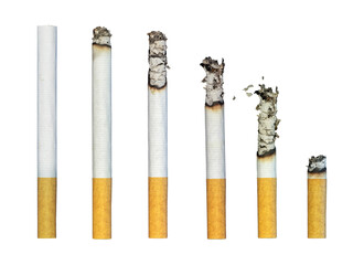 set of burning cigarette isolated