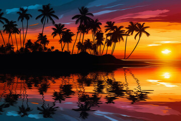 Fototapeta na wymiar Silhouetted Palms at Sunset