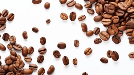 Flying coffee beans on a white background. AI generative